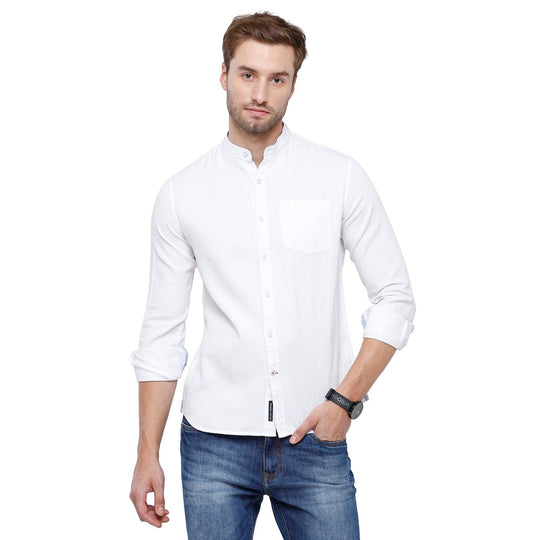 White Solid Casual Shirt Slim Fit