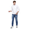 Double two Men Solid White Mandarin collar Long Sleeves 100% Cotton Slim Fit Casual shirt