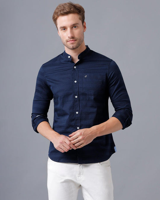 Navy Blue Stripes Casual Shirt Slim Fit