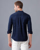 Double two Men Stripes Navy blue Mandarin collar Long Sleeves 100% Cotton Slim Fit Casual shirt