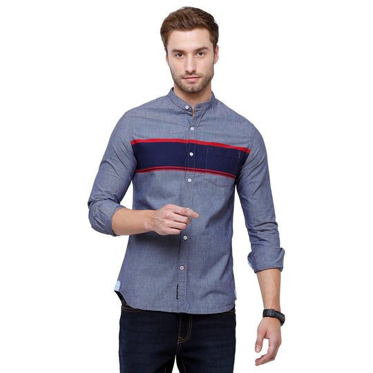 Navy Blue Stripes Casual Shirt Slim Fit