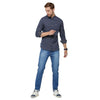 Double two Men Stripes Blue Mandarin collar Long Sleeves 100% Cotton Slim Fit Casual shirt