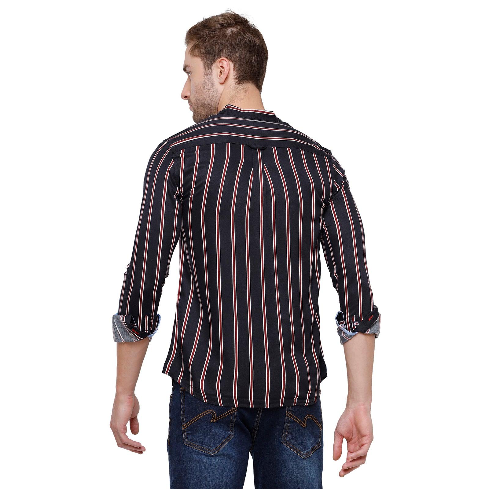 Double Two Men Slim Fit Stripes Mandarin collar Casual shirt  133