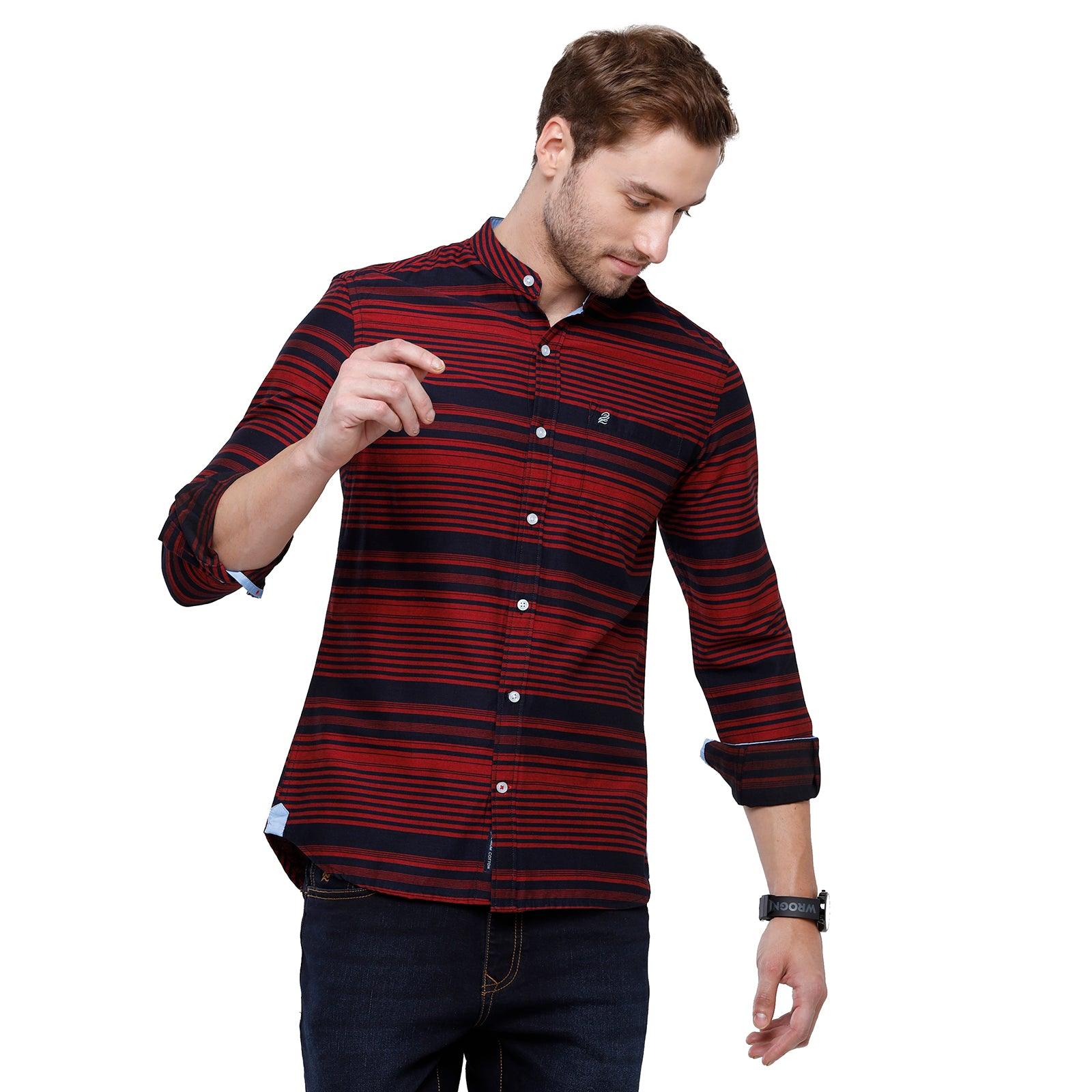 Double Two Men Slim Fit Stripes Mandarin collar Casual shirt  130