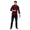 Double two Men Stripes Red Mandarin collar Long Sleeves 100% Cotton Slim Fit Casual shirt