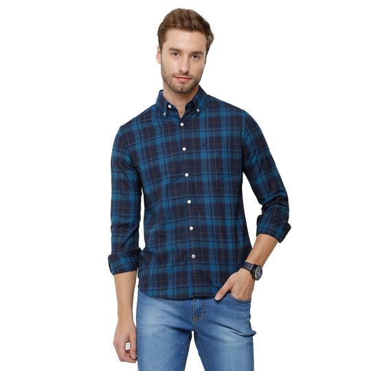Green Checks Casual Shirt Slim Fit