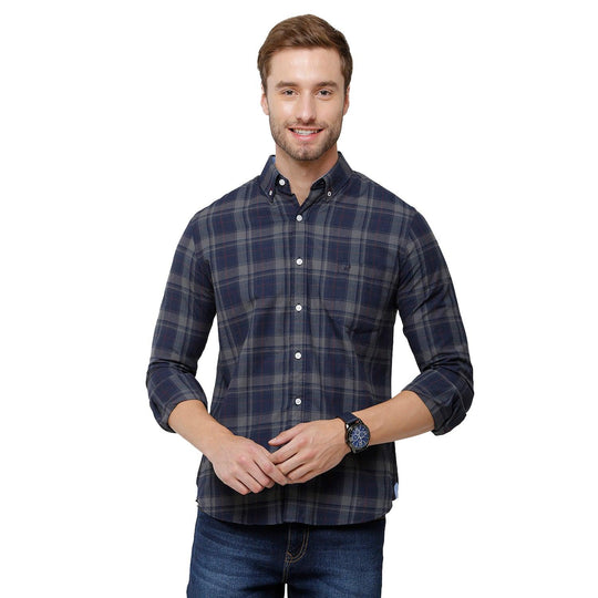 Navy Blue Checks Casual Shirt Slim Fit
