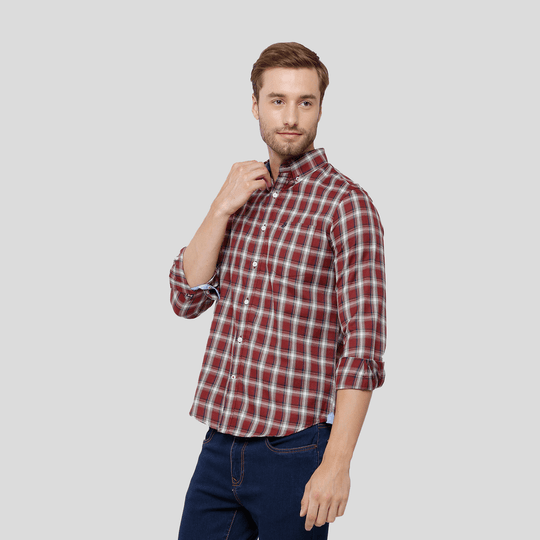 Red Checks Casual Shirt Slim Fit
