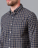 Double two Men Checks Navy blue Button down collar Long Sleeves 100% Cotton Slim Fit Casual shirt