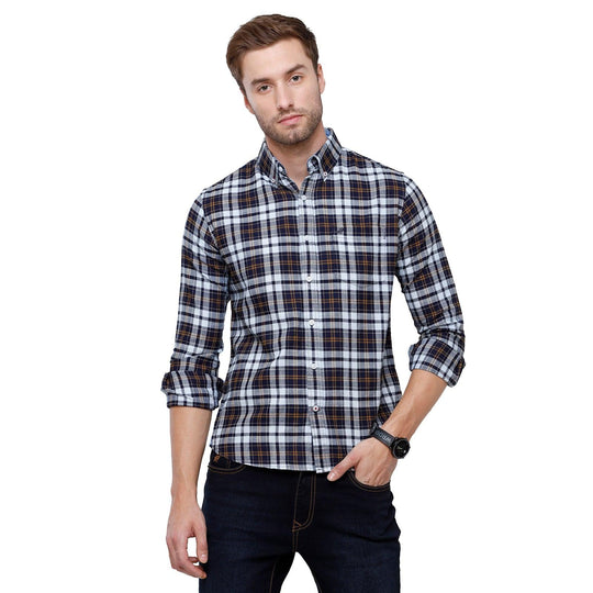 Navy Blue Checks Casual Shirt Slim Fit