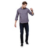 Double two Men Checks Pink Button down collar Long Sleeves 100% Cotton Slim Fit Casual shirt