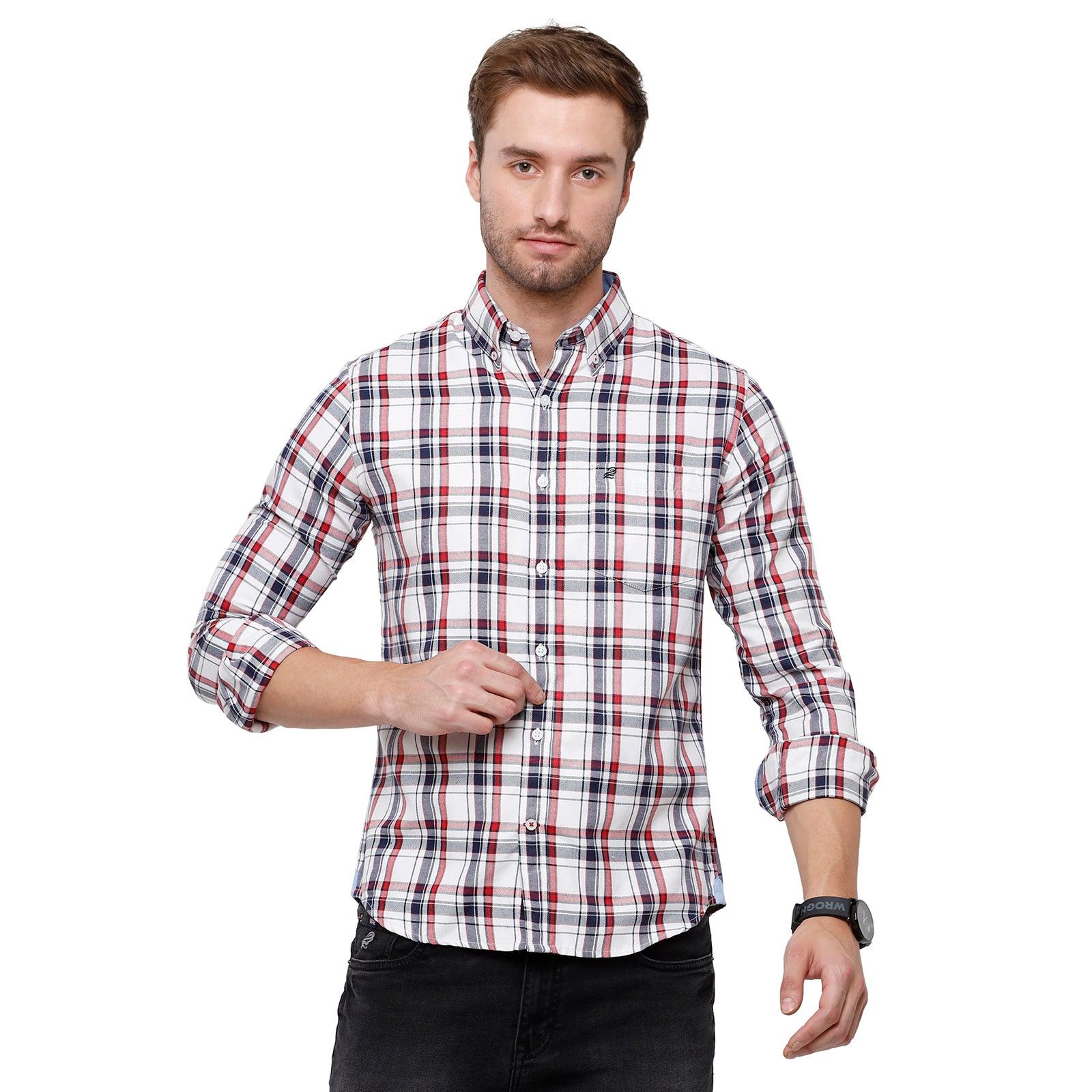 Double Two Men Slim Fit Checks Button down collar Casual shirt  107