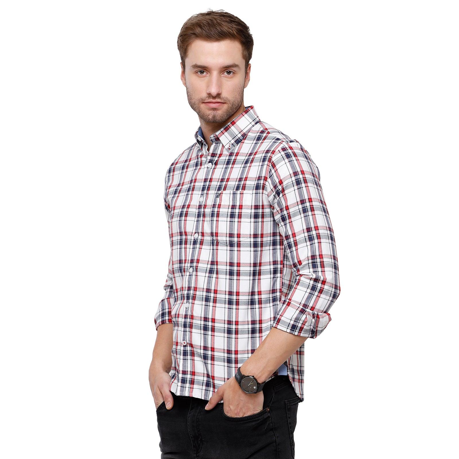 Double Two Men Slim Fit Checks Button down collar Casual shirt  107