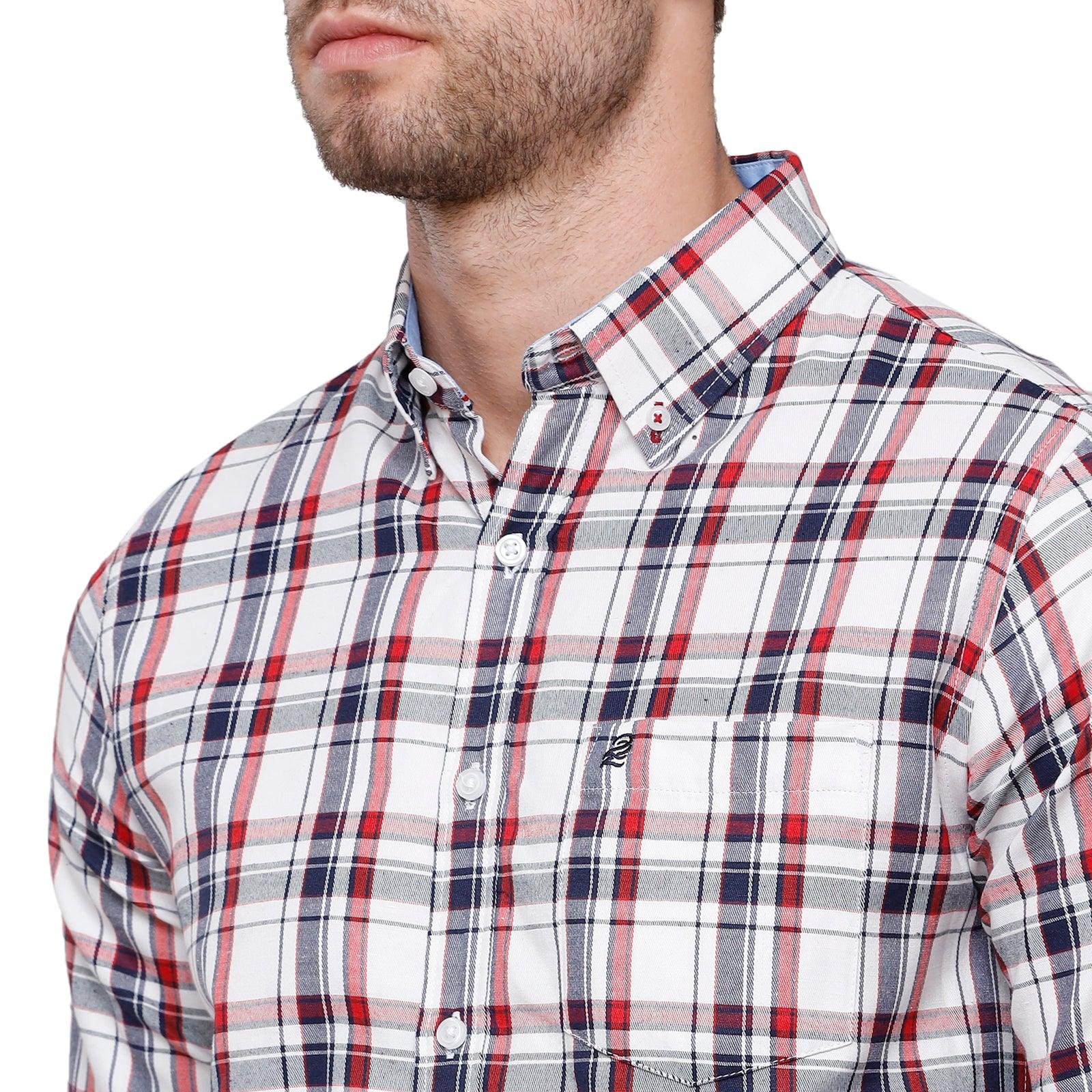 Double Two Men Slim Fit Checks Button down collar Casual shirt  107