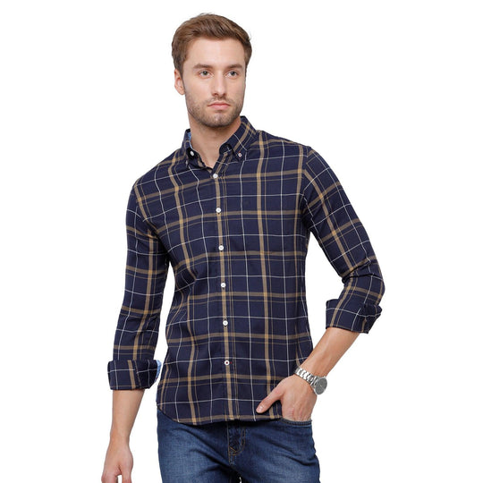 Navy Blue Checks Casual Shirt Slim Fit