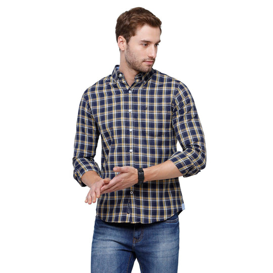 Navy Blue Checks Casual Shirt Slim Fit