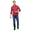 Double two Men Checks Red Button down collar Long Sleeves 100% Cotton Slim Fit Casual shirt