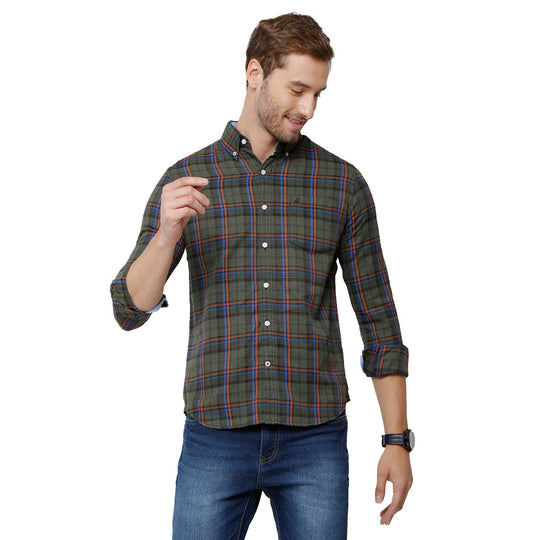 Green Checks Casual Shirt Slim Fit