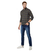 Double two Men Checks Green Button down collar Long Sleeves 100% Cotton Slim Fit Casual shirt