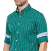 Double two Men Stripes Green Button down collar Long Sleeves 100% Cotton Slim Fit Casual shirt