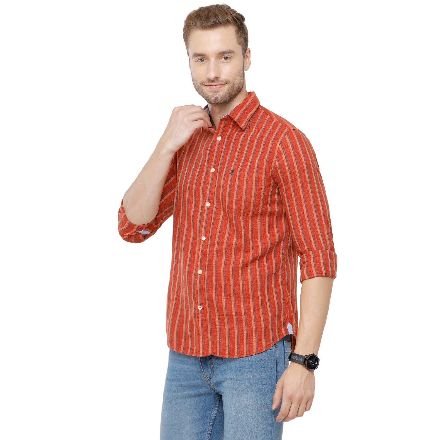 Double Two Men Slim Fit Stripes Pointed Collar Casual shirt  90
