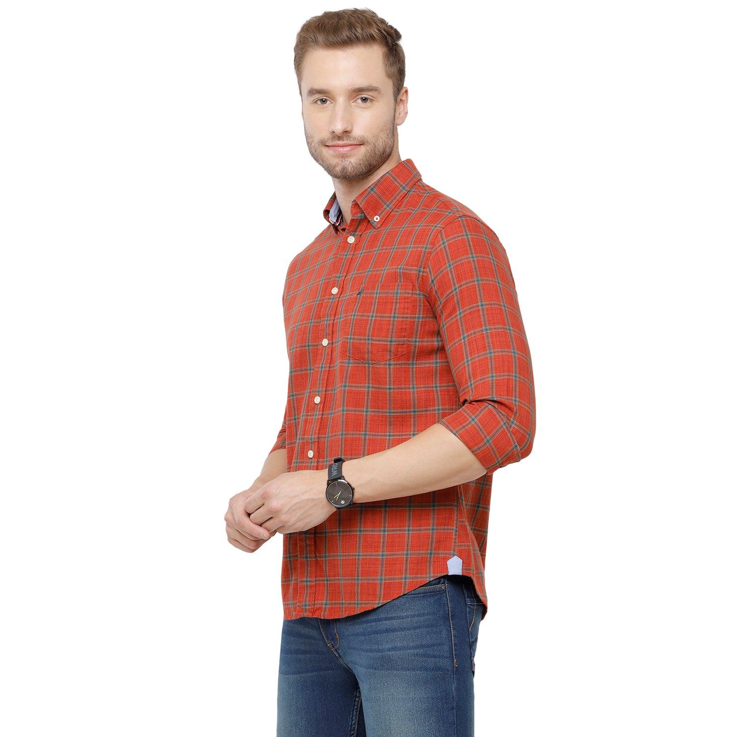 Double Two Men Slim Fit Checks Button down collar Casual shirt  89