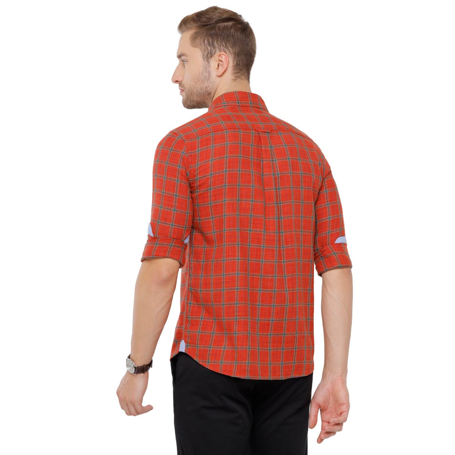 Double Two Men Slim Fit Checks Pointed Collar Casual shirt DTMS0225P-R