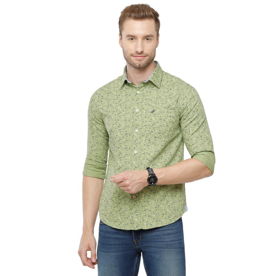 Light Green Printed Casual Shirt Slim Fit