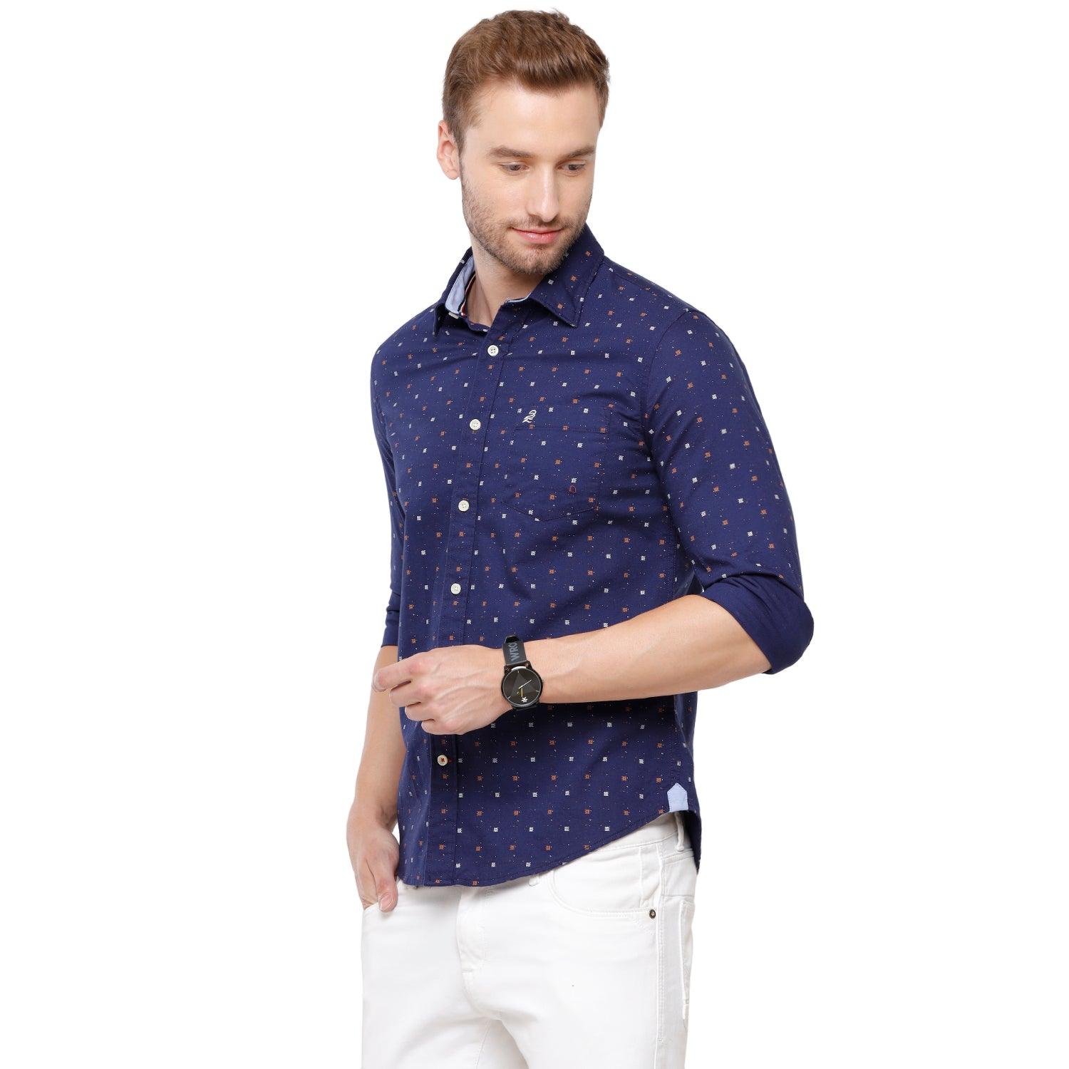 Double Two Men Slim Fit Printed Pointed Collar Casual shirt  84