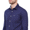 Double two Men Printed Navy Blue Pointed Collar Long Sleeves 100% Cotton Slim Fit Casual shirt