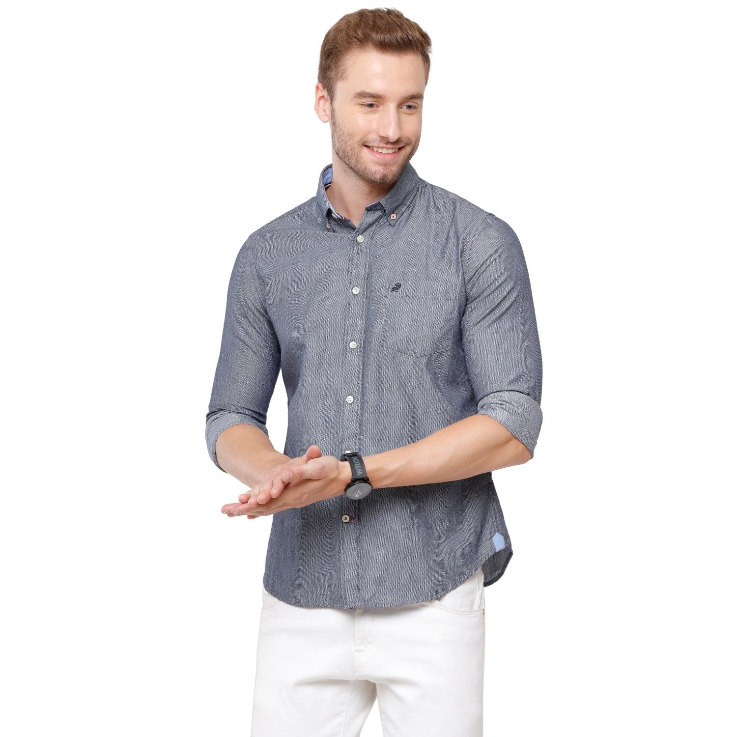 Double Two Men Slim Fit Self Design Button down collar Casual shirt DTMS0229B-R