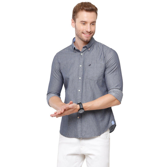 Grey Self Design Casual Shirt Slim Fit