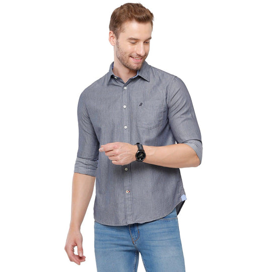 Grey Self Design Casual Shirt Slim Fit