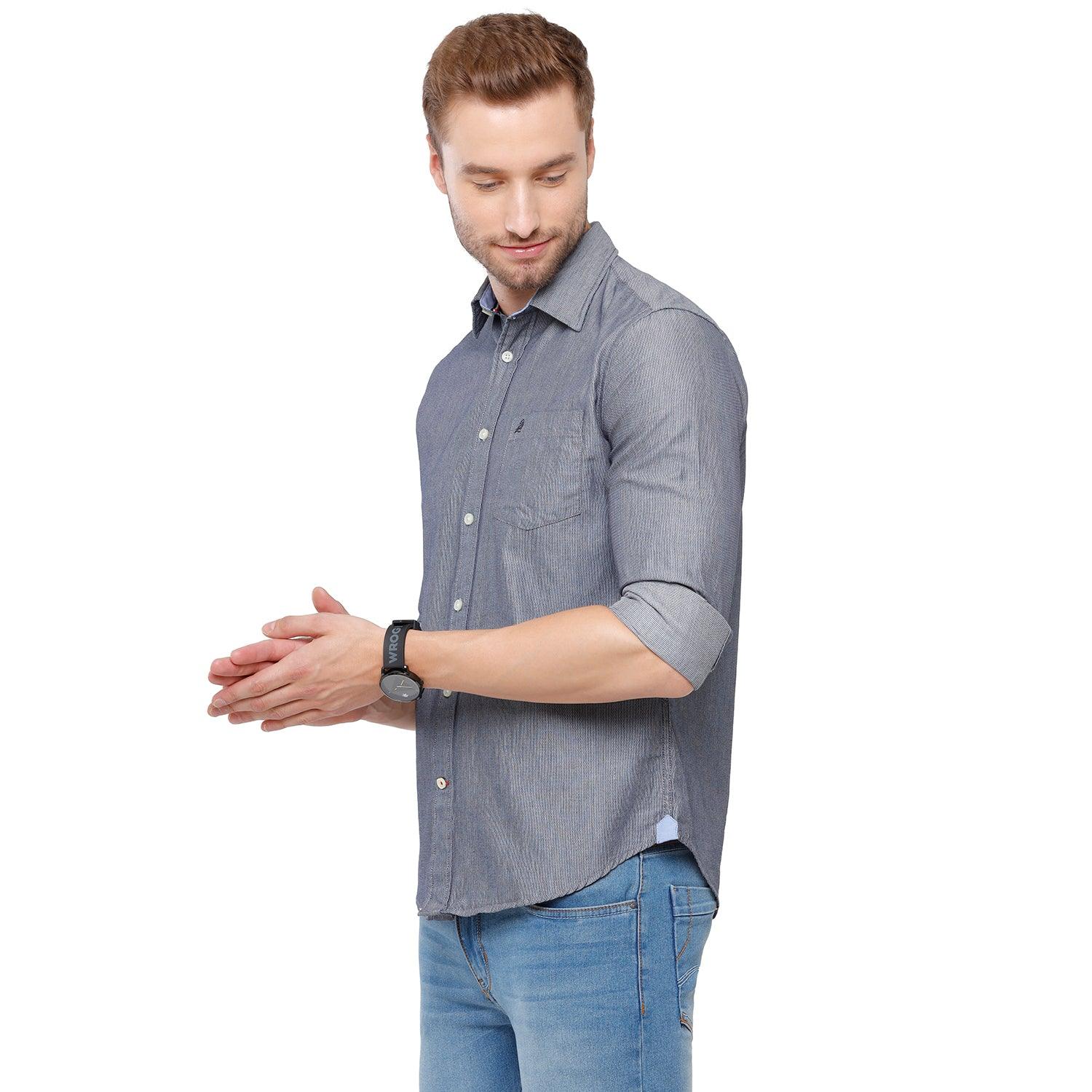 Grey Self Design Casual Shirt Slim Fit - Double Two