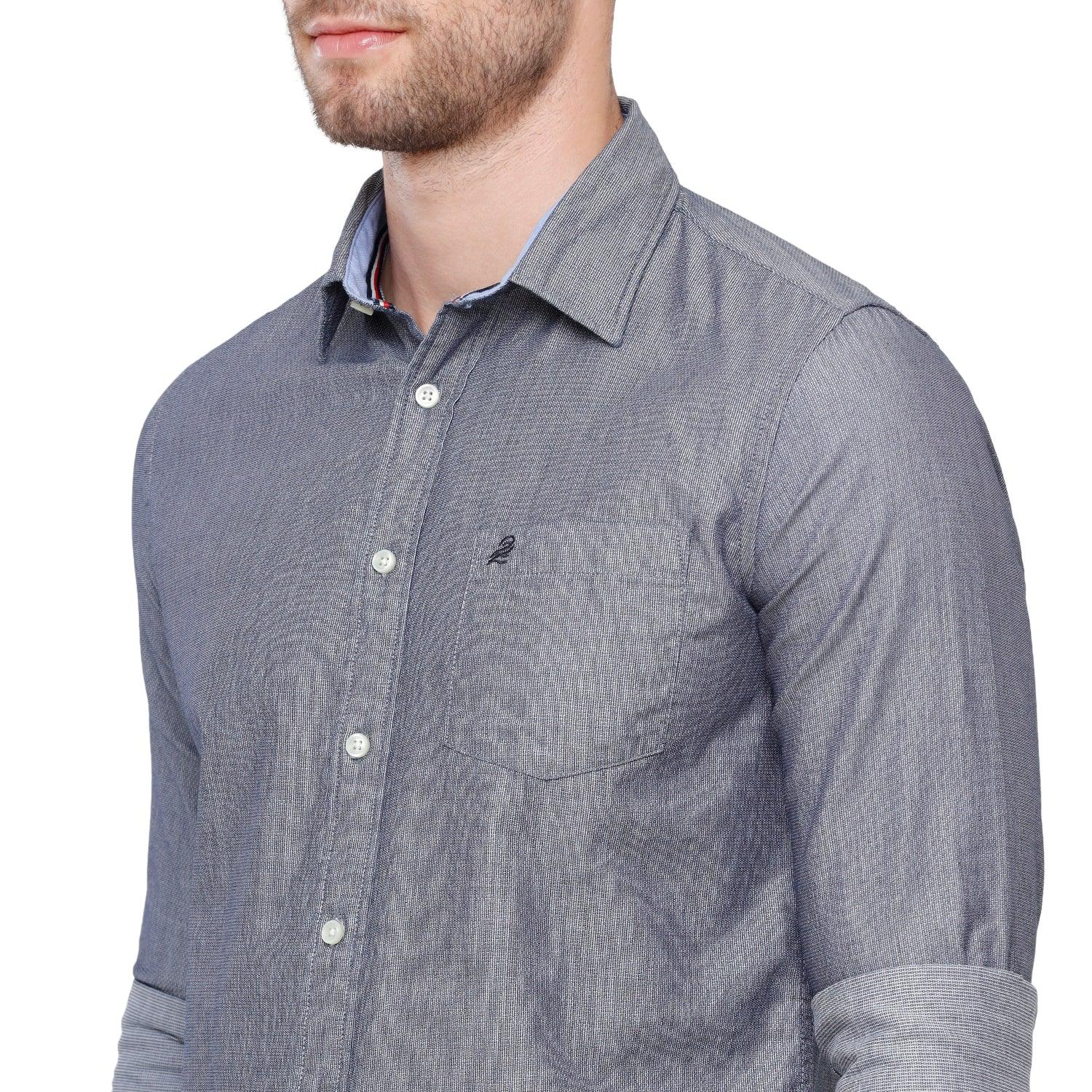 Grey Self Design Casual Shirt Slim Fit - Double Two