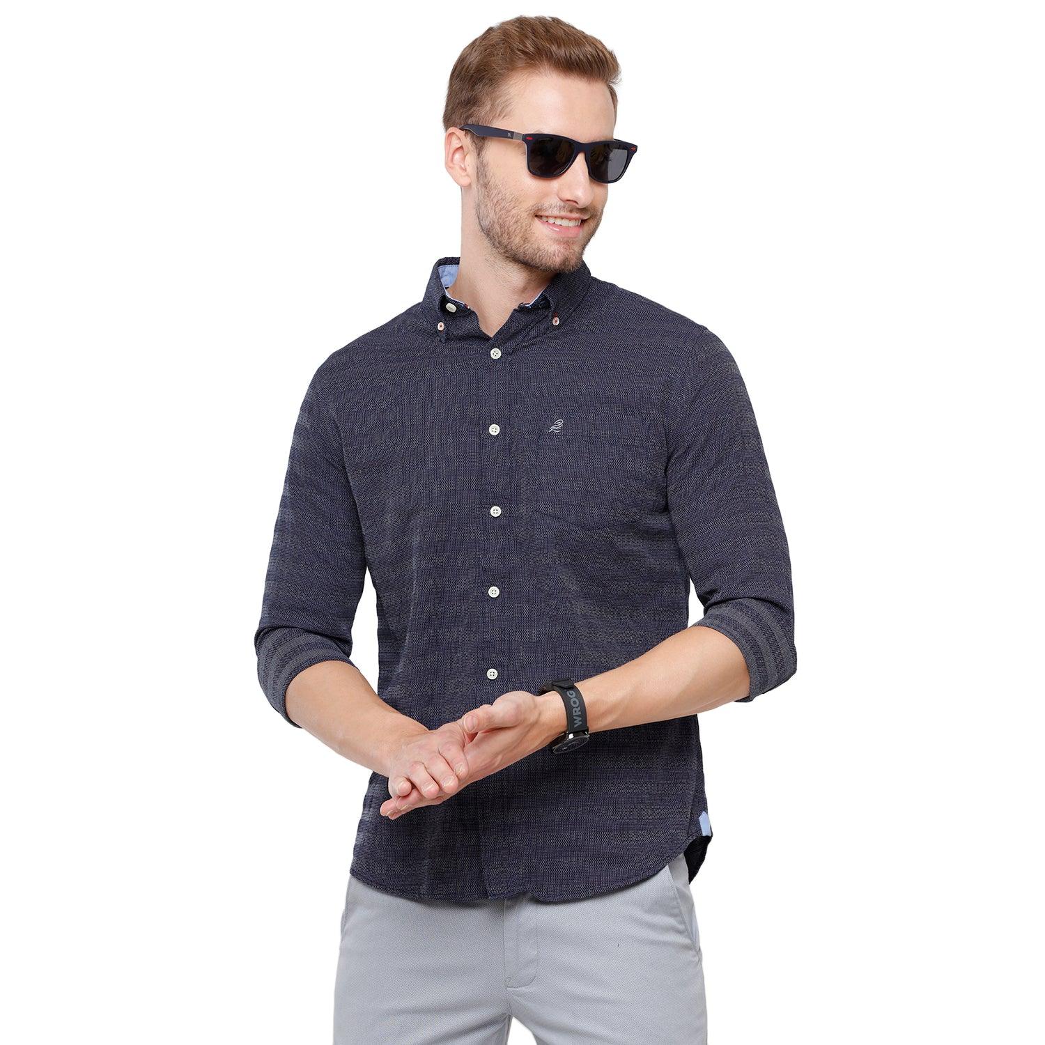 Double Two Men Slim Fit Self Design Button down collar Casual shirt  81