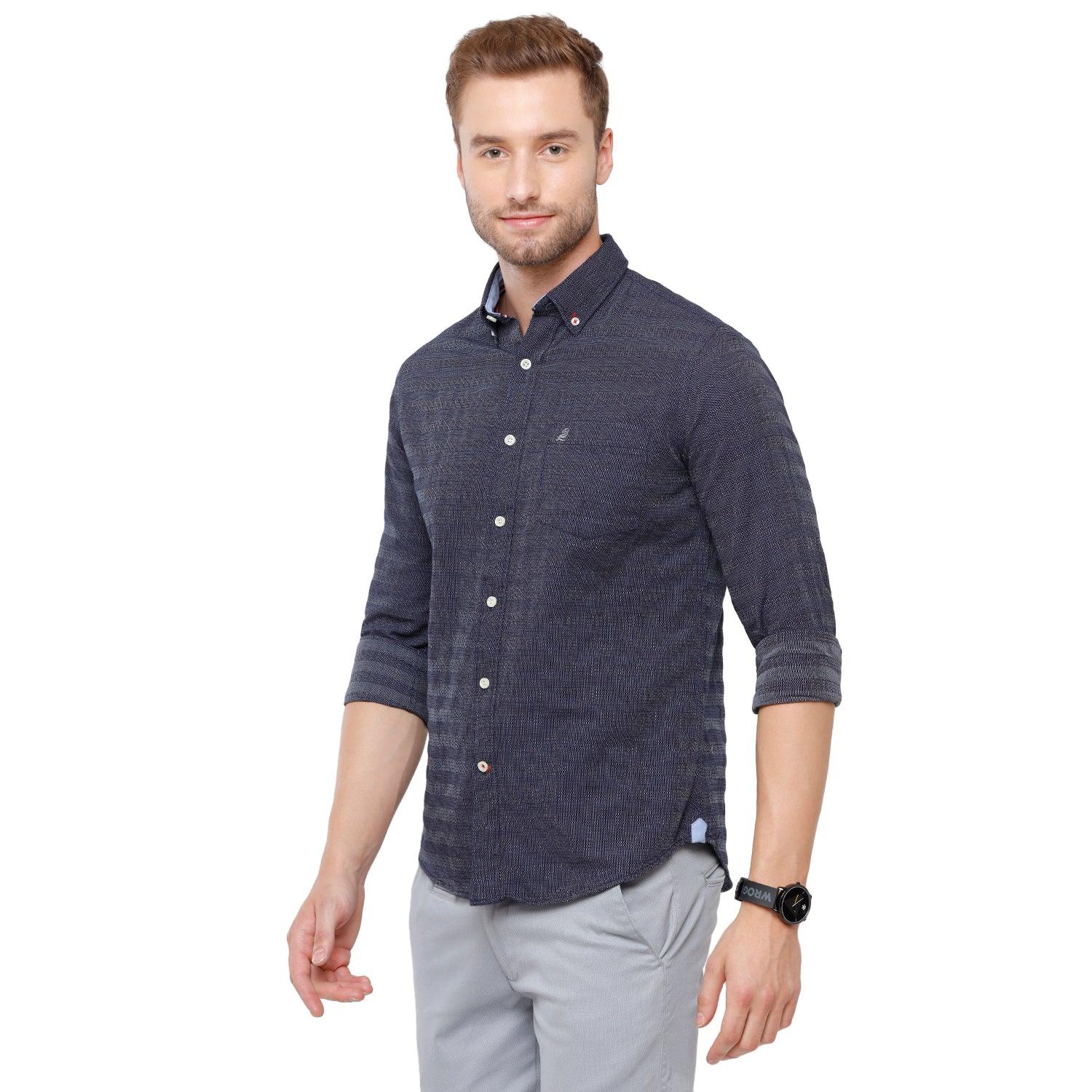 Double Two Men Slim Fit Self Design Button down collar Casual shirt  81