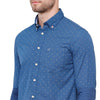 Double two Men Printed Navy Blue Button down collar Long Sleeves 100% Cotton Slim Fit Casual shirt