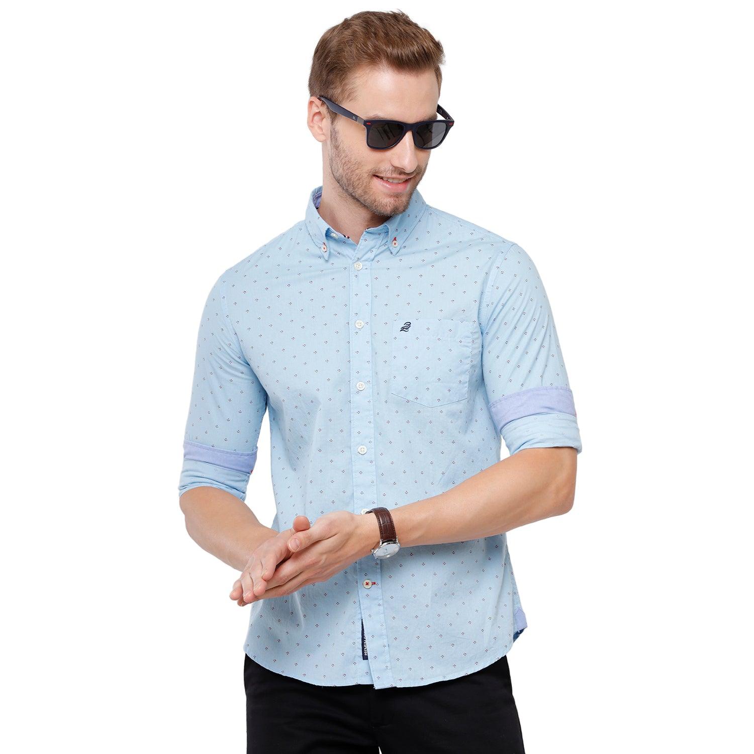 Double Two Men Slim Fit Printed Button down collar Casual shirt  78
