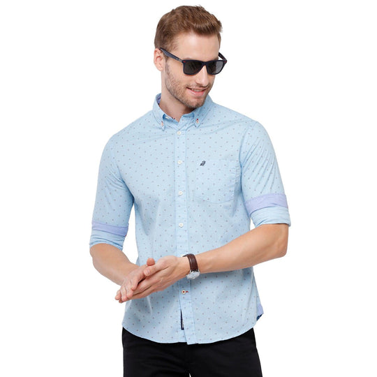 Sky Blue Printed Casual Shirt Slim Fit