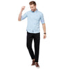 Double two Men Printed Sky Blue Button down collar Long Sleeves 100% Cotton Slim Fit Casual shirt