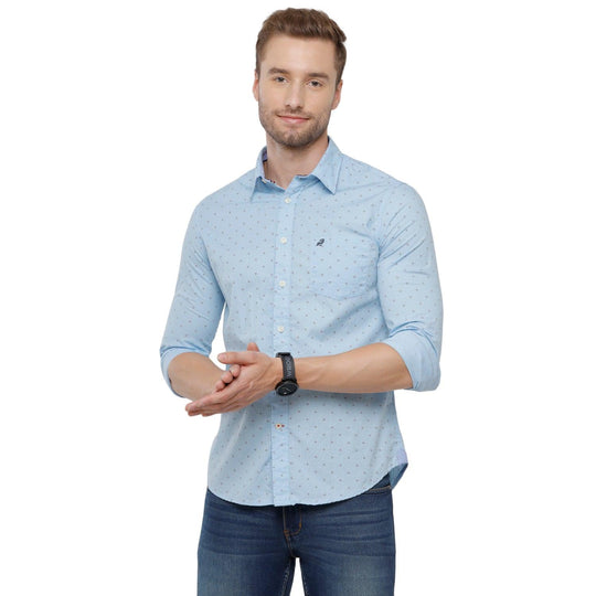 Sky Blue Printed Casual Shirt Slim Fit