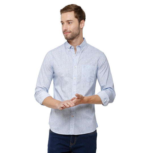 Blue Solid Casual Shirt Slim Fit