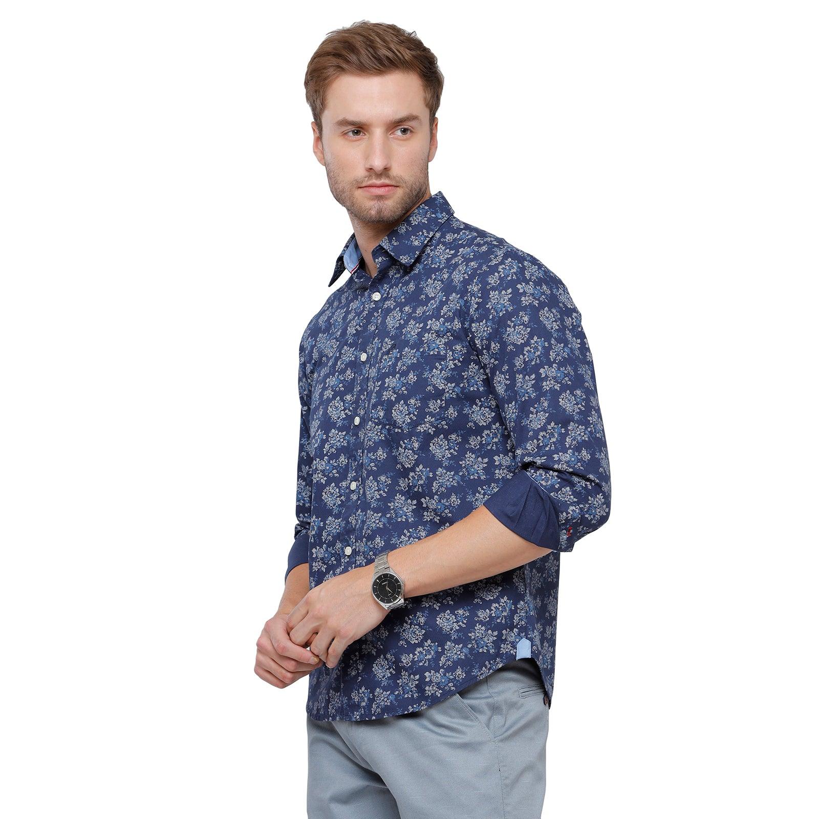 Double Two Men Slim Fit Printed Pointed Collar Casual shirt  75