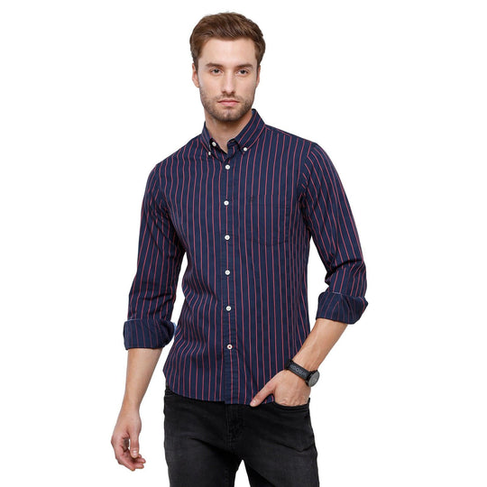 Navy Blue Stripes Casual Shirt Slim Fit