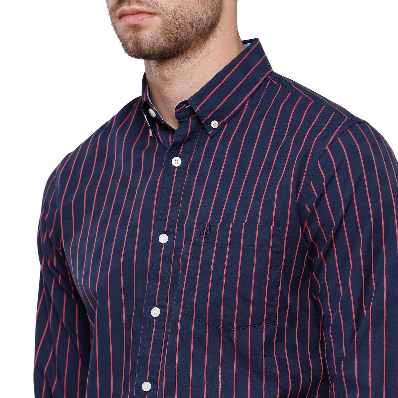 Double Two Men Slim Fit Stripes Button down collar Casual shirt  74