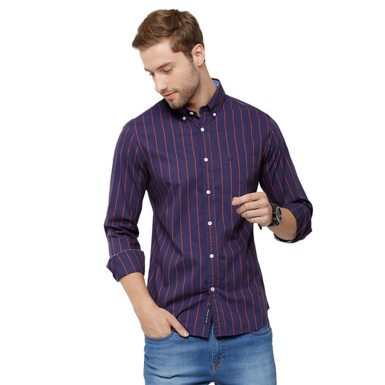 Wine Stripes Casual Shirt Slim Fit