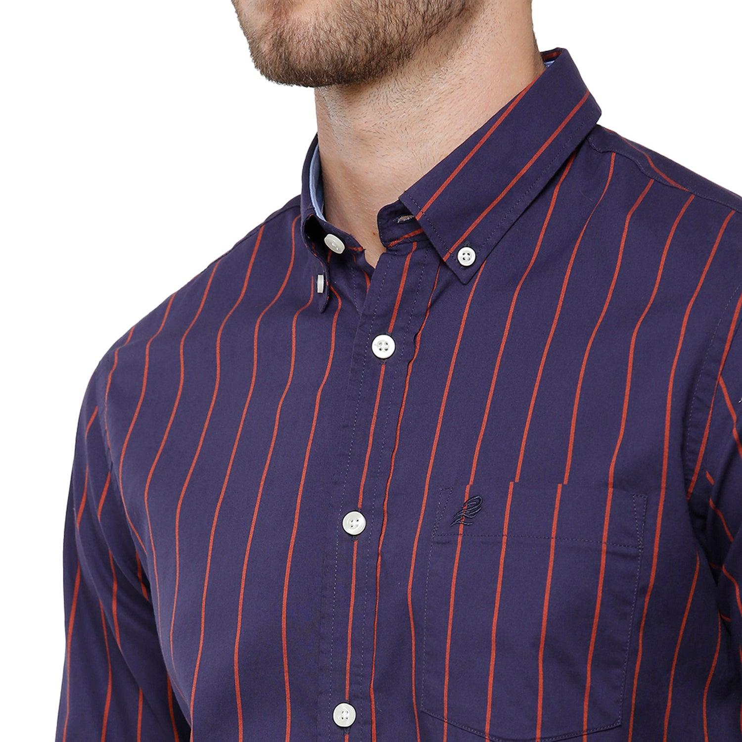 Double Two Men Slim Fit Stripes Button down collar Casual shirt  73