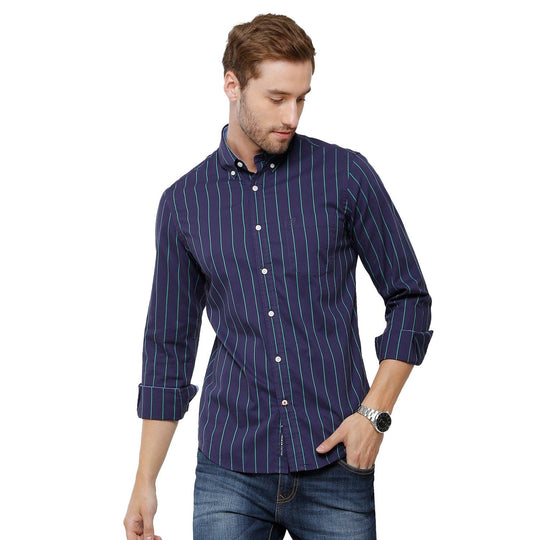 Navy Blue Stripes Casual Shirt Slim Fit