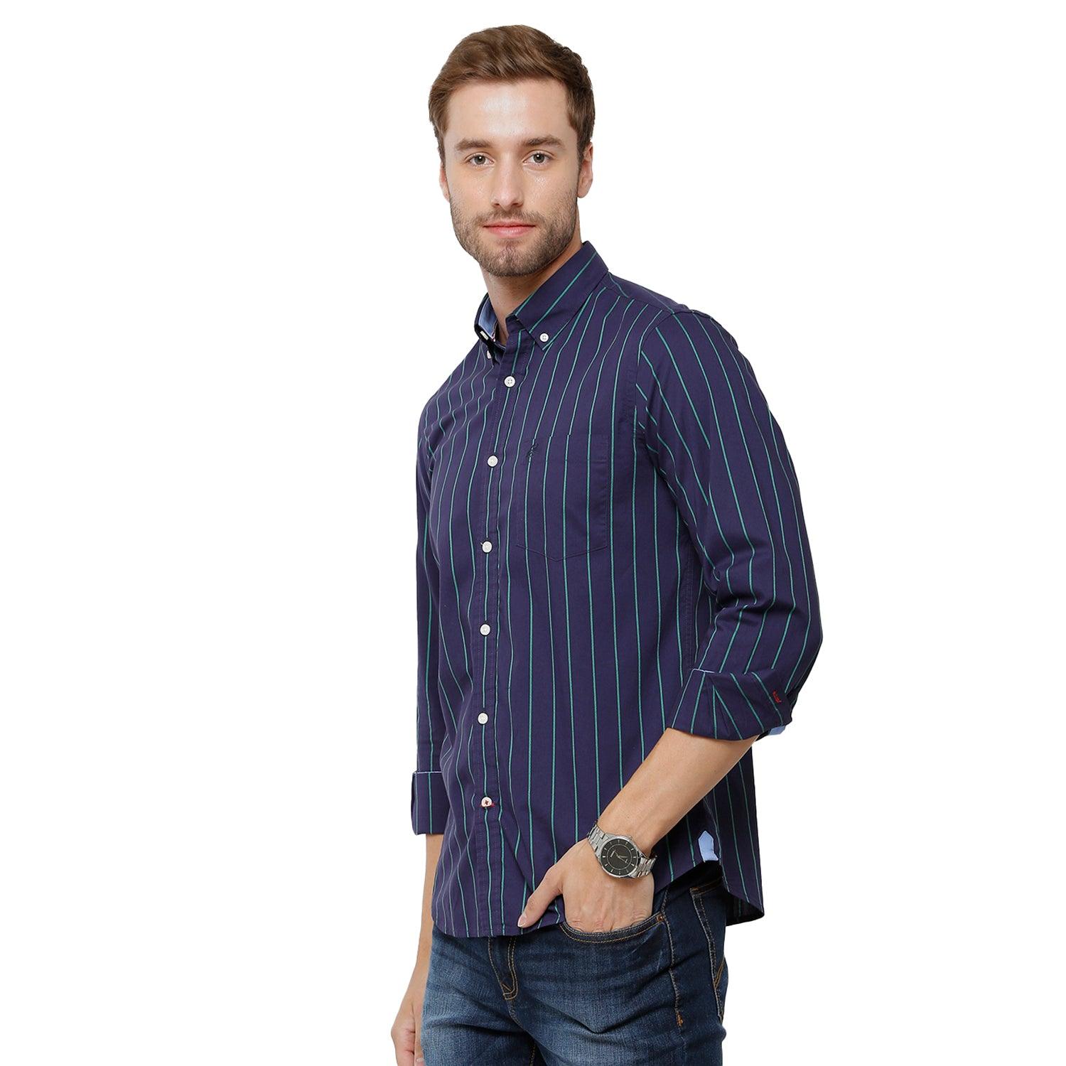 Double Two Men Slim Fit Stripes Button down collar Casual shirt  72